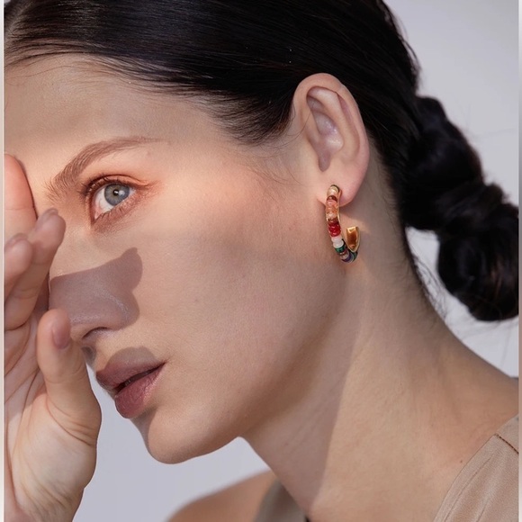 18K Gold Plated *Bohemia Natural Stone* Hoop Earrings - Picture 6 of 8